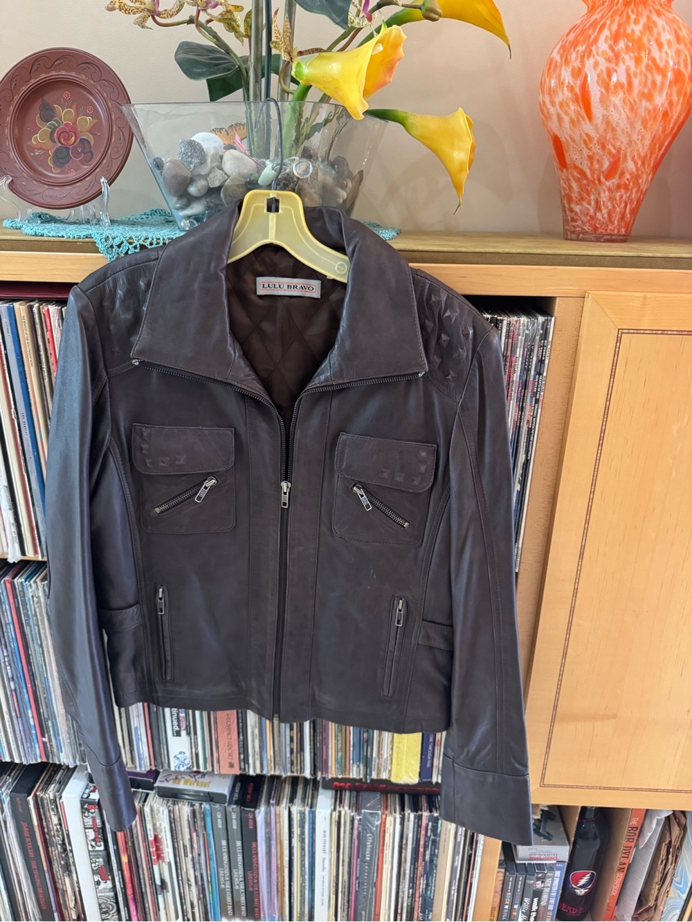 PRICE DROP: Like new LULU BRAVO, lined, DARK BROWN LAMBSKIN LEATHER MOTO JKT, XL